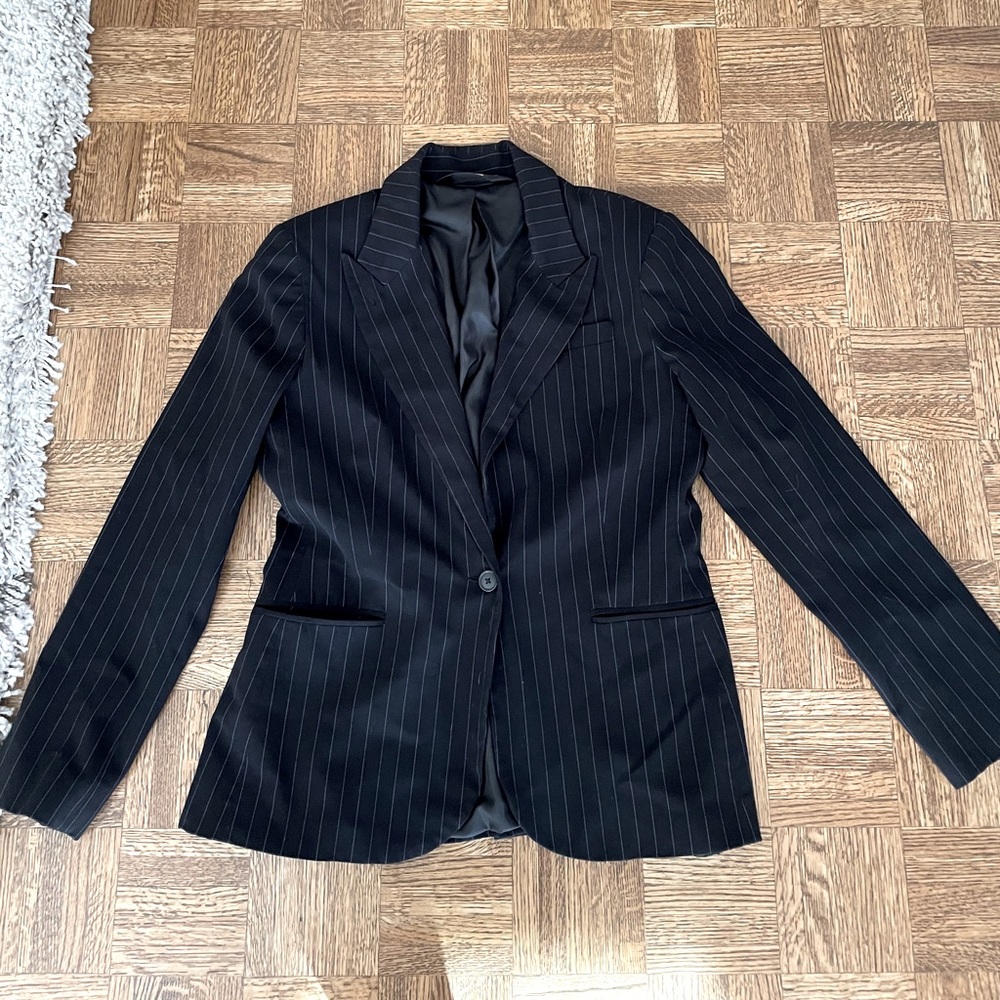 Norma Kamali pinstripe blazer.